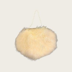 Vintage 1950's-60's White Rabbit Fur Coin Purse with Short Chain, Snap Enclosure